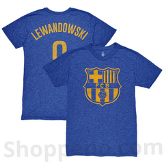 Robert Lewandowski Barcelona Player Name & Number Tri-Blend T-Shirt – Heather Royal - Shoppeno™