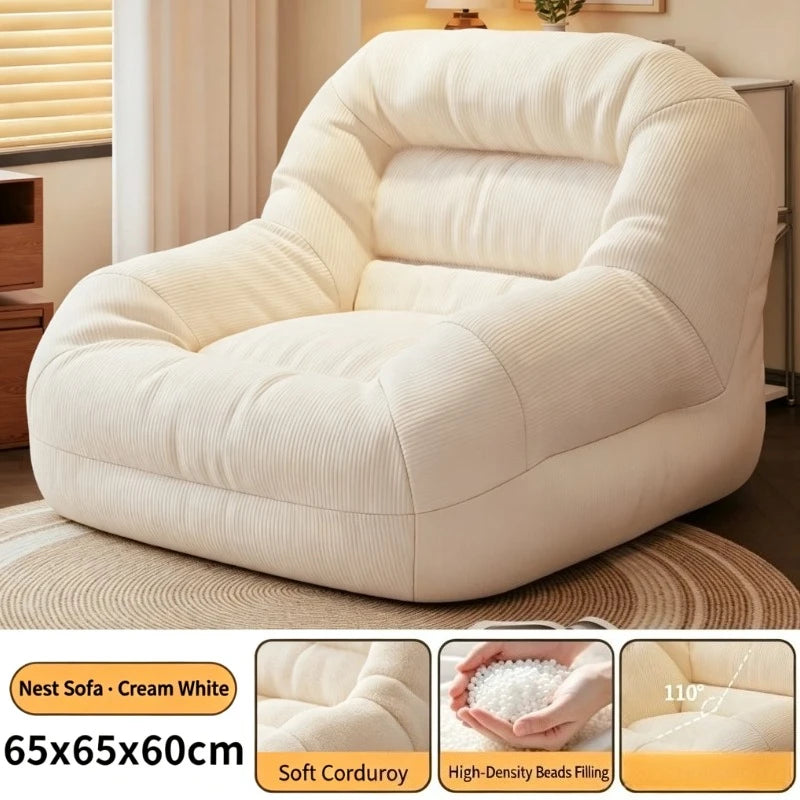Olive Green Corduroy Bean Bag Sofa | High-Density Filling for Bedroom & Living Room