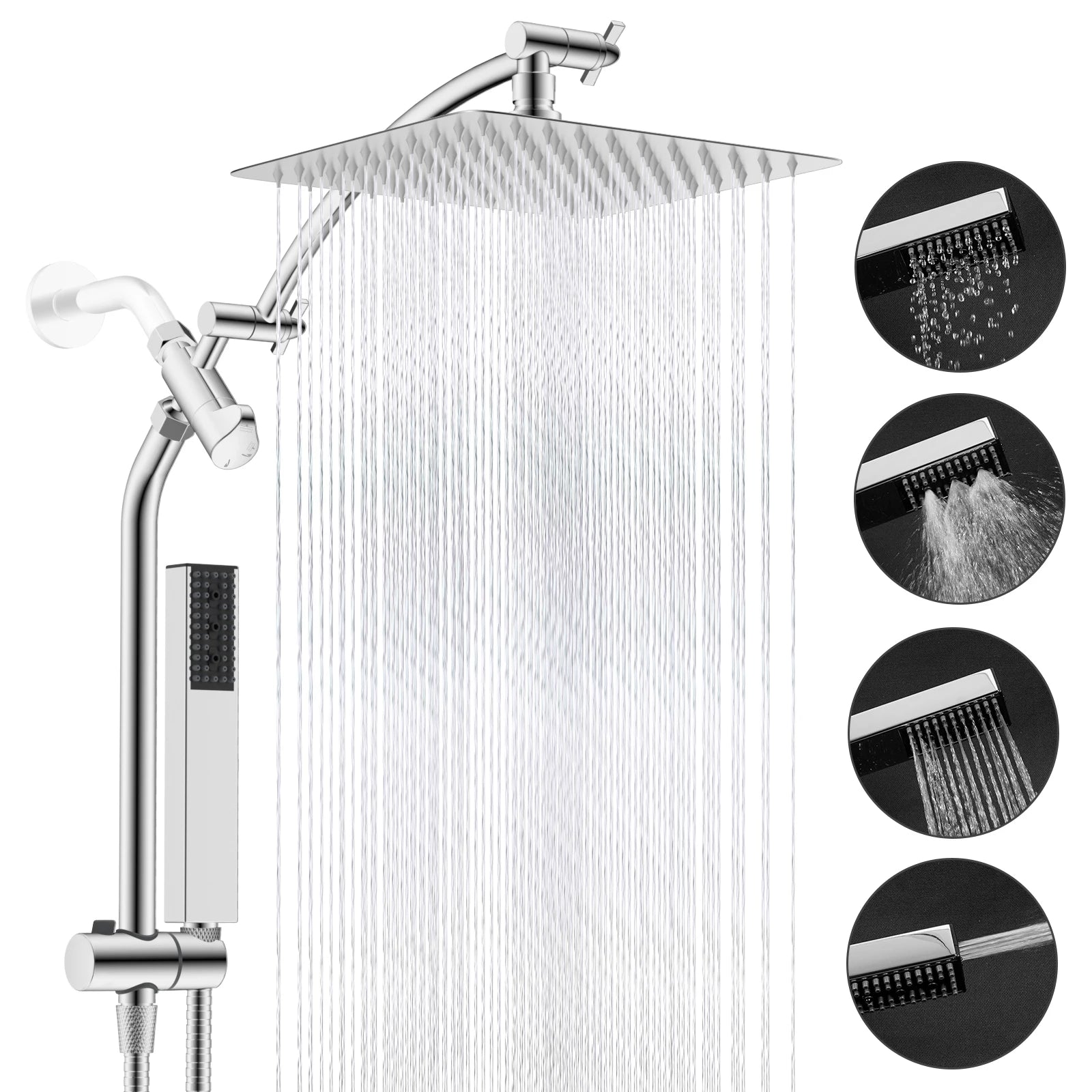 Dual Shower Head Combo with 10-Inch High Pressure Rainfall Shower and Slide Bar
