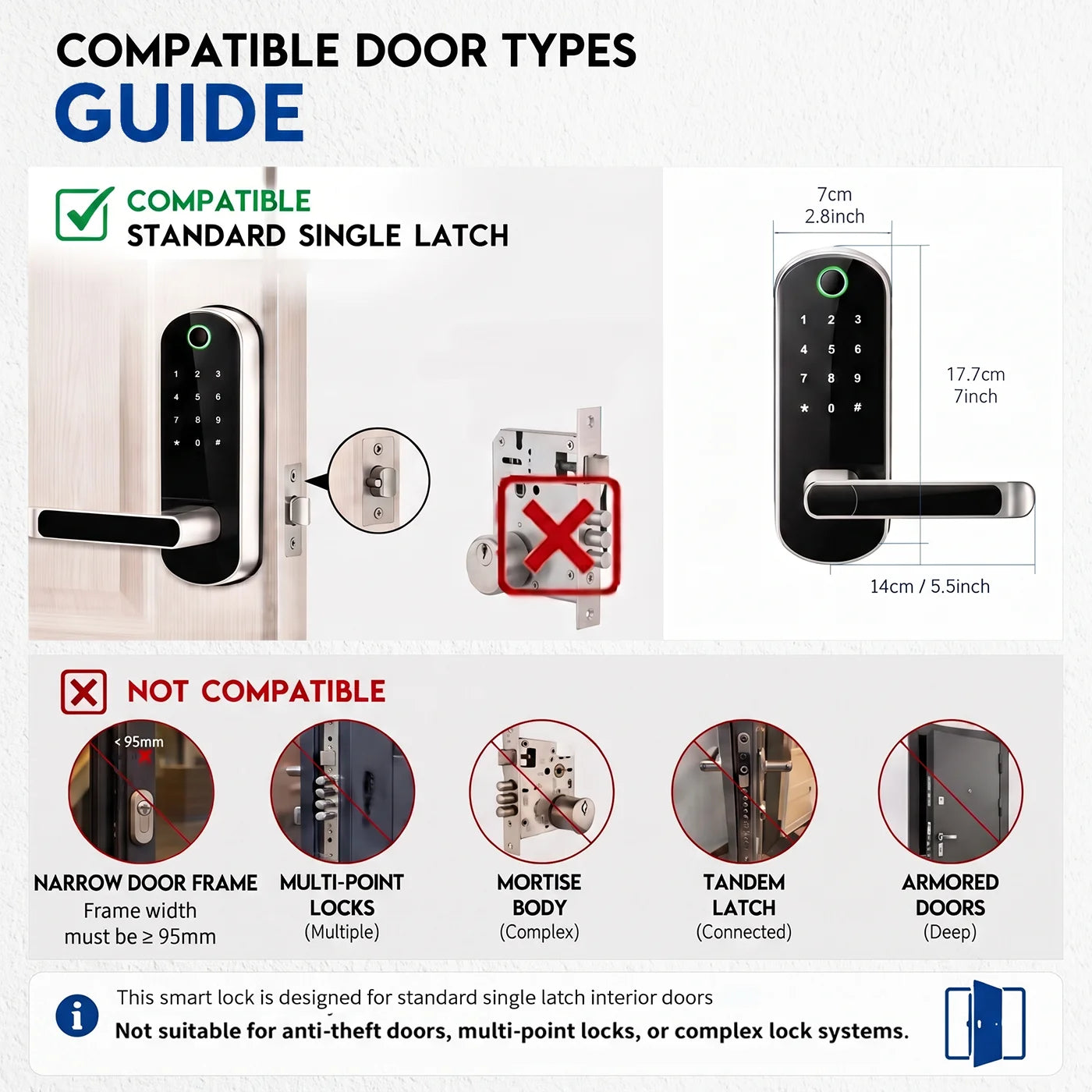 Smart Fingerprint Door Lock App Remote Control Keyless WIFI Digital Touchscreen NFC IP67 Waterproof with 2 IC Cards