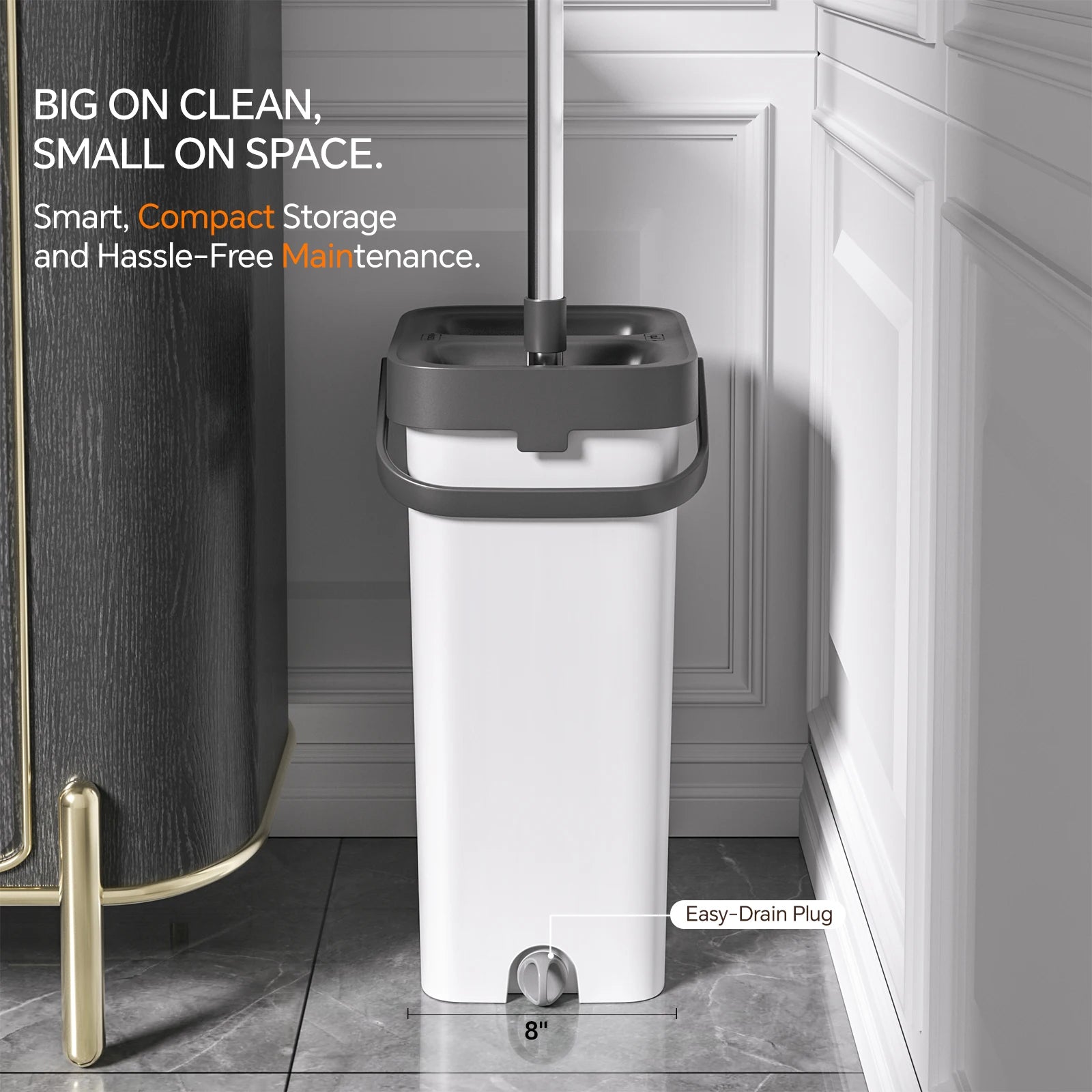 Flat Mop and Bucket Set with Hands-Free Wringer 13-Inch Dual Chamber System