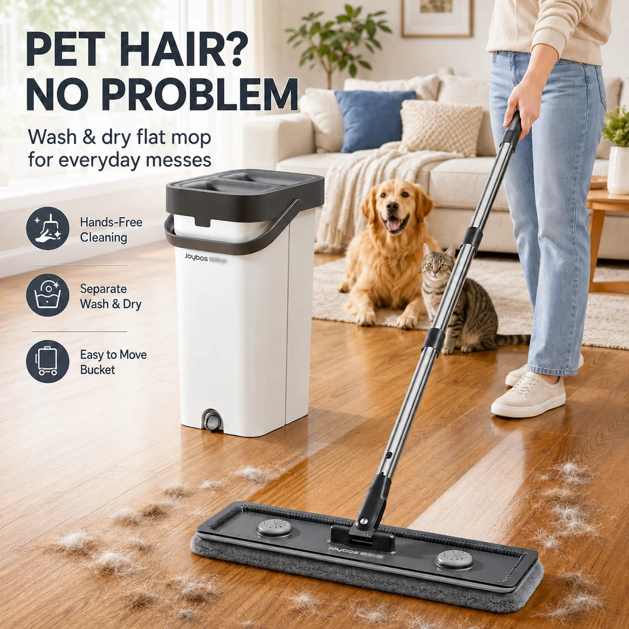 Flat Mop and Bucket Set with Hands-Free Wringer 13-Inch Dual Chamber System
