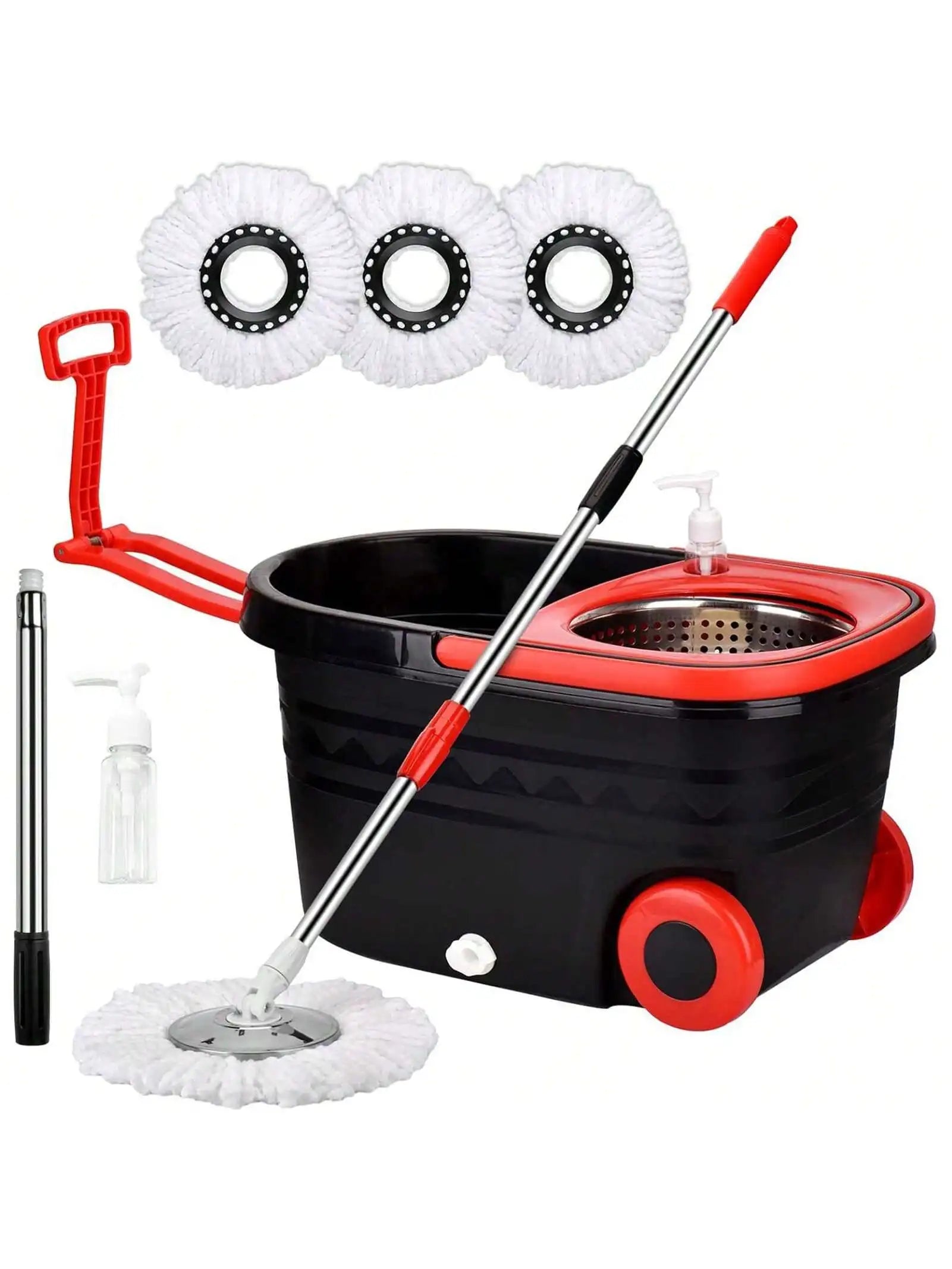 Spin Mop and Bucket with Wringer Set Rolling System