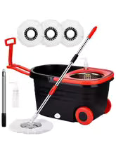 Spin Mop and Bucket with Wringer Set Rolling System