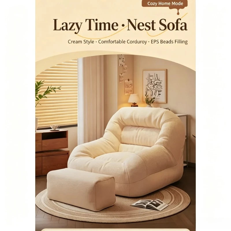 Olive Green Corduroy Bean Bag Sofa | High-Density Filling for Bedroom & Living Room