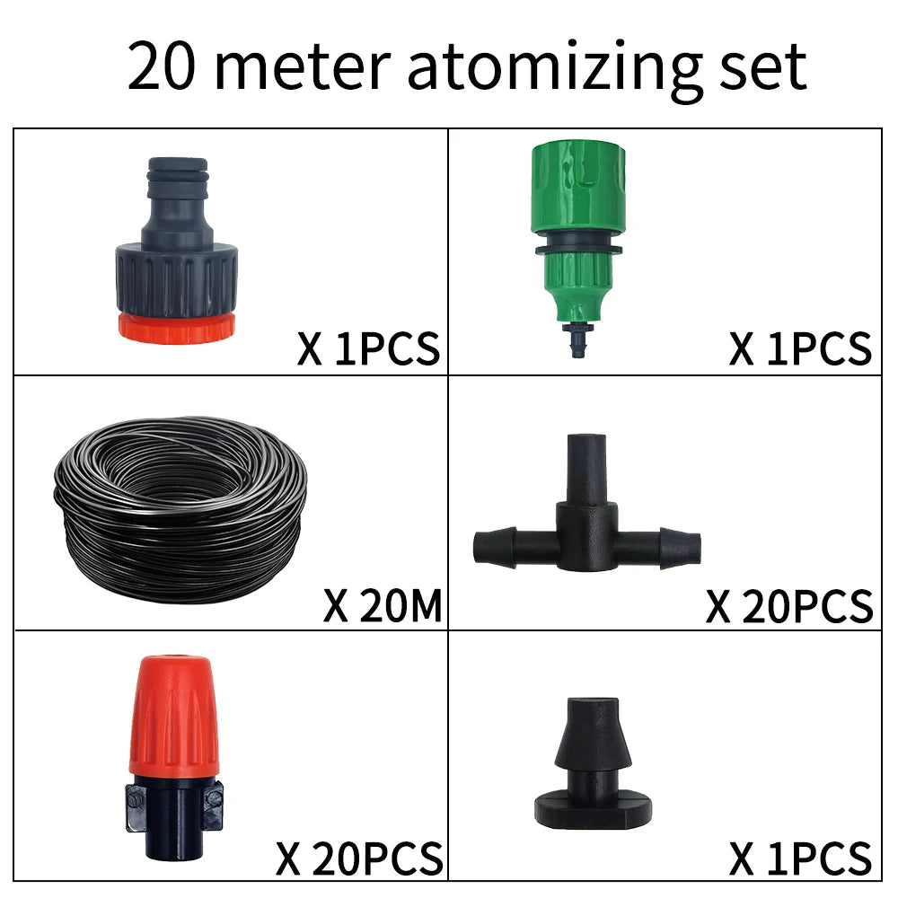 Fog Nozzles Irrigation Kit Garden Automatic Spray Misting Plant Watering System with 4/7 PE Hose and Connector