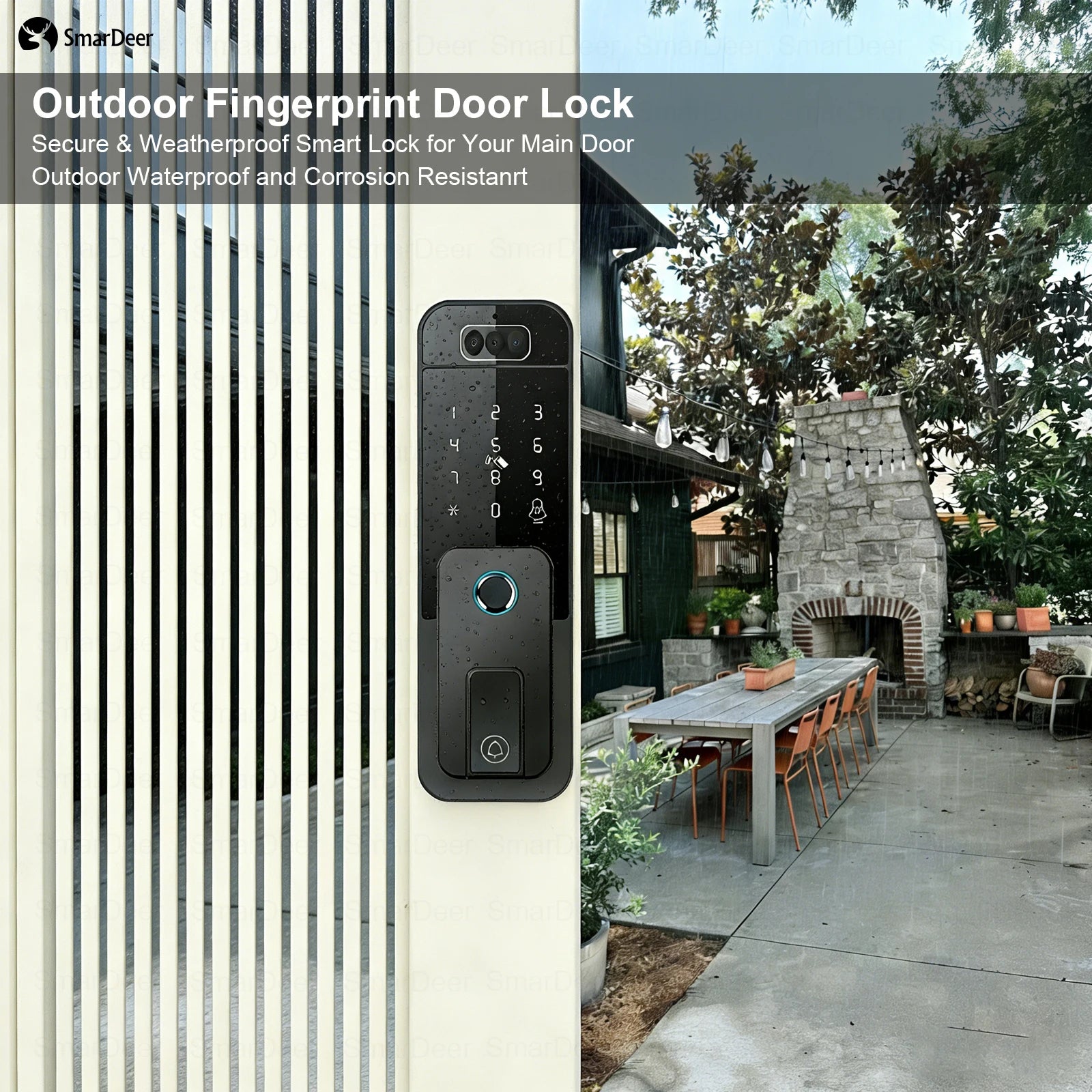 Outdoor Waterproof Fingerprint Lock, Facial Recognition Intelligent Door Lock, Outdoor Door Electronic Lock with Anti-Theft Code