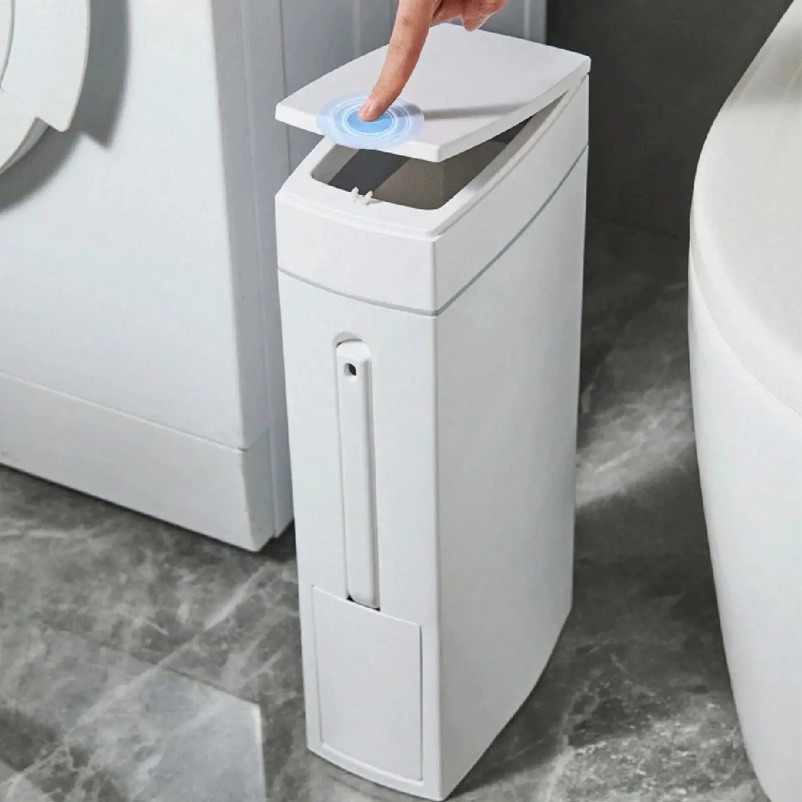 Bathroom Trash Can Toilet Brush Combo Space-Saving Narrow Garbage Can with Lid