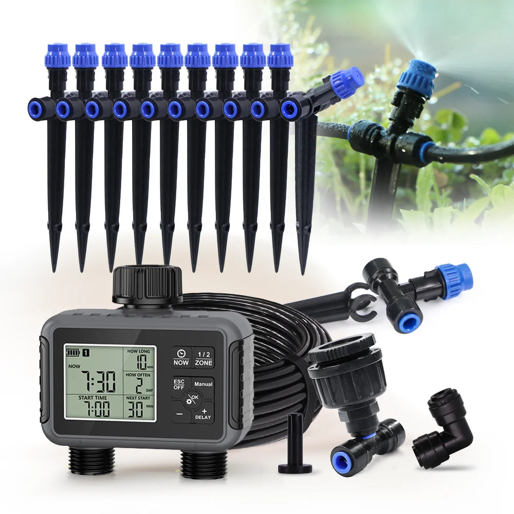 Independent Dual-Channel LCD Watering Timer Irrigation Kit | A-10m Kit