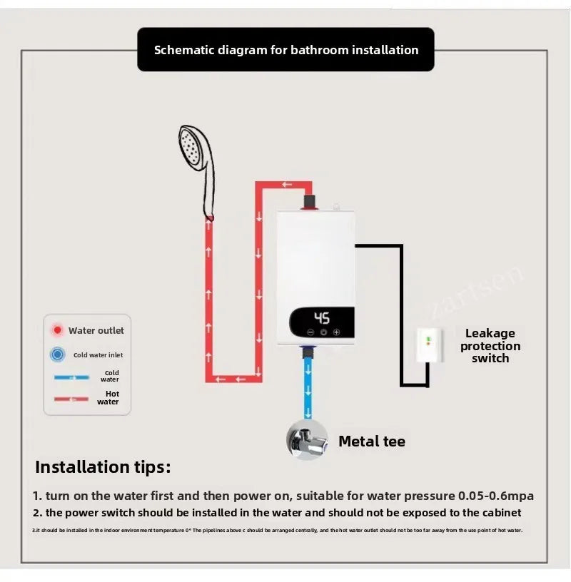 Tankless Instant Electric Water Heater Faucet Tap with LED Digital Display 5500W