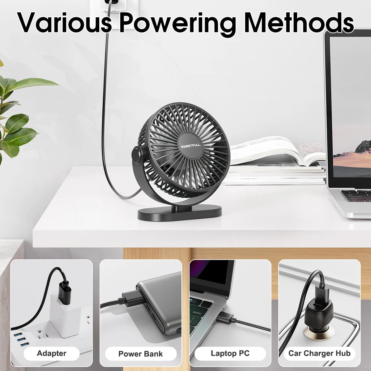 Portable USB Desk Fan with 3 Speed Settings S1s