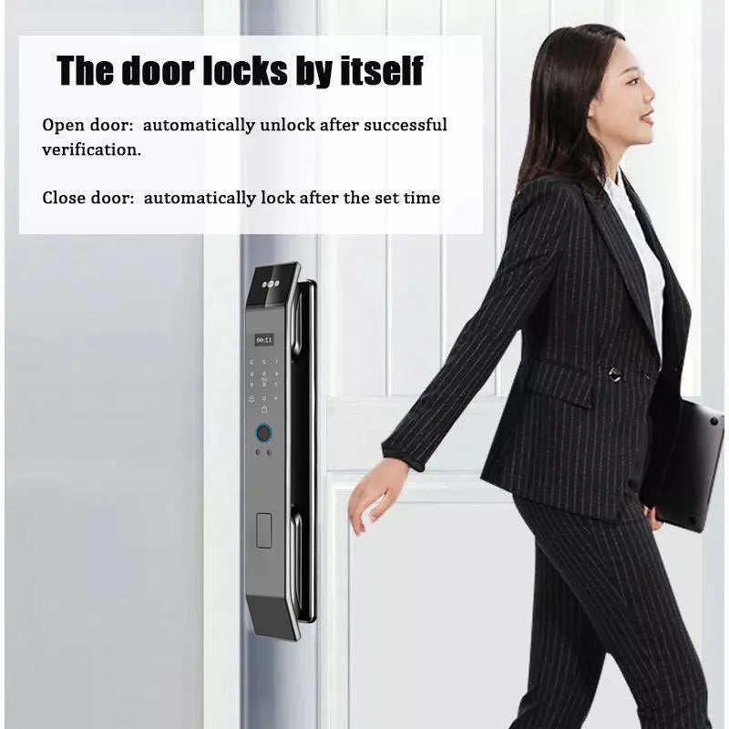 3D Face Recognition Smart Door Lock with Camera | Tuya & Smart Life App Control | Voice Intercom | Fingerprint & Password | Rechargeable Battery | 30280 SC S-H SB