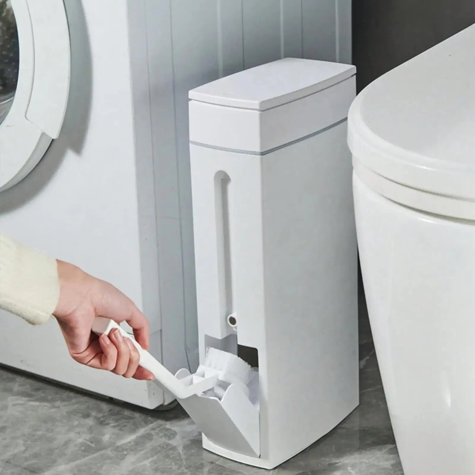 Bathroom Trash Can Toilet Brush Combo Space-Saving Narrow Garbage Can with Lid