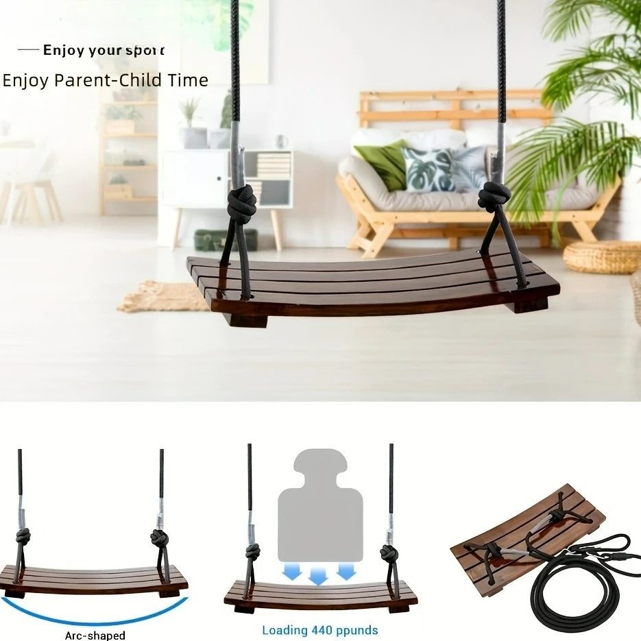 Adult Outdoor Swing Chair, Heavy-Duty Wooden Porch Swing, 330lbs Capacity Garden Hanging Seat