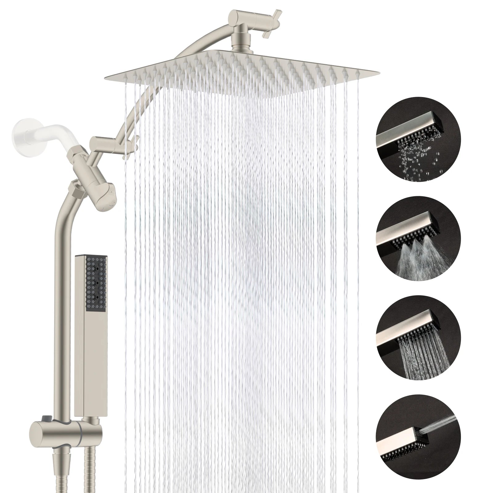 Dual Shower Head Combo with 10-Inch High Pressure Rainfall Shower and Slide Bar