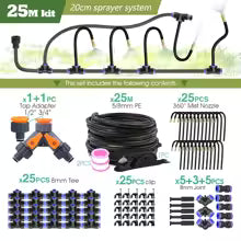 8mm PE Hose Misting Watering System Kit with Self-Priming Pump and Adjustable Sprayer