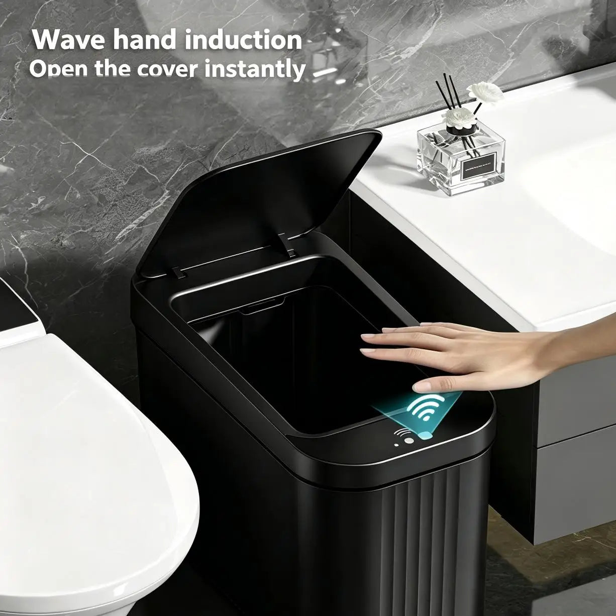 2 Pack Smart WiFi Automatic Sensor Trash Can, Touchless Electric Motion Sensor Waste Bin for Bathroom Kitchen Bedroom Slim Narrow Design
