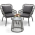3-Piece Outdoor Bistro Set, Woven Rope Chairs with Cushions, All-Weather Patio Conversation Set with Side Table