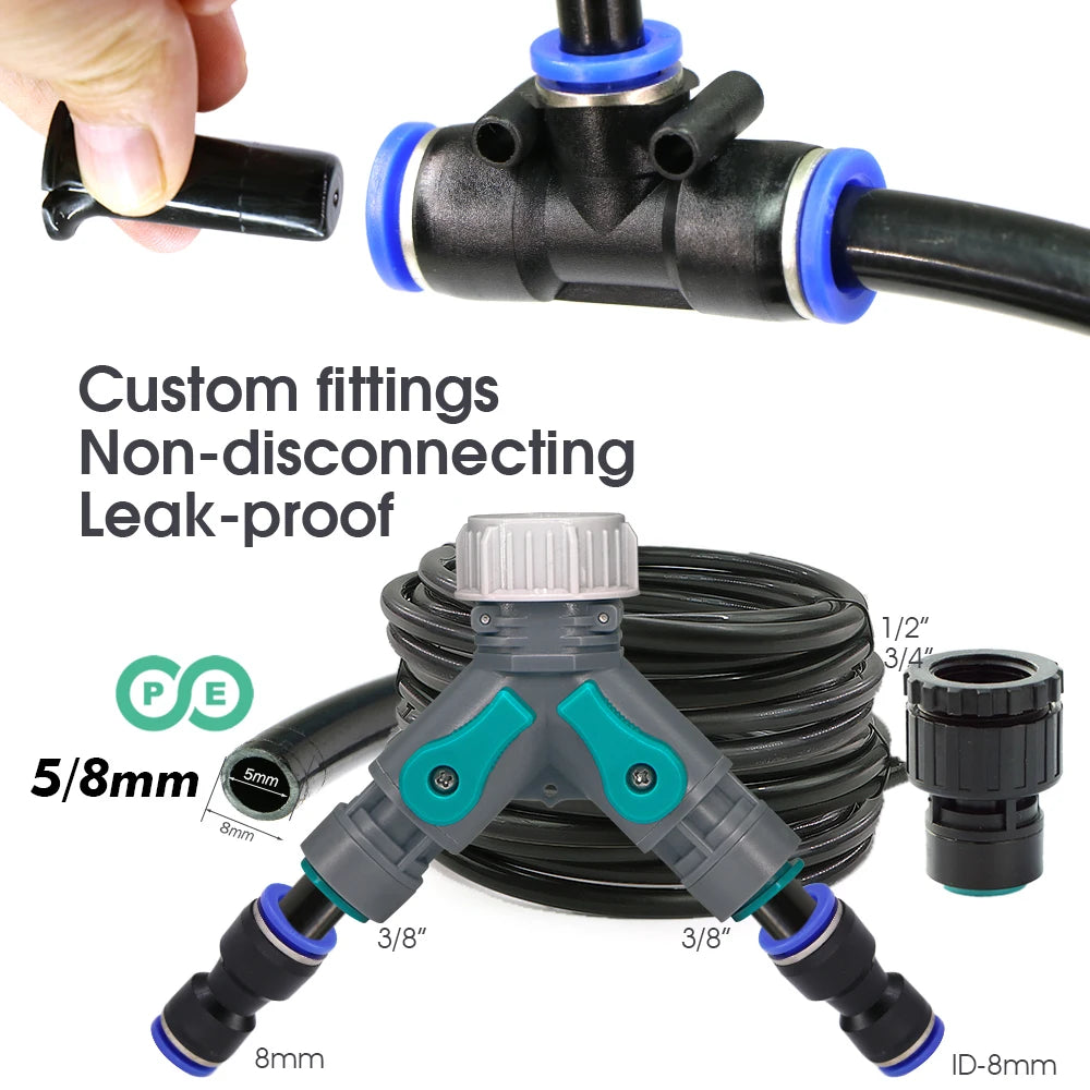 8mm PE Hose Misting Watering System Kit with Self-Priming Pump and Adjustable Sprayer