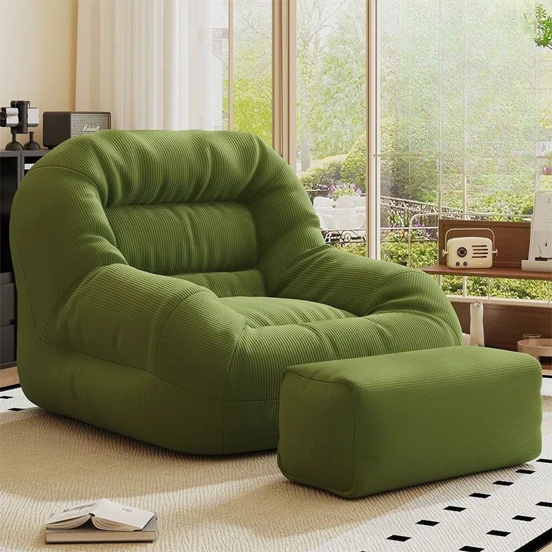 Olive Green Corduroy Bean Bag Sofa | High-Density Filling for Bedroom & Living Room