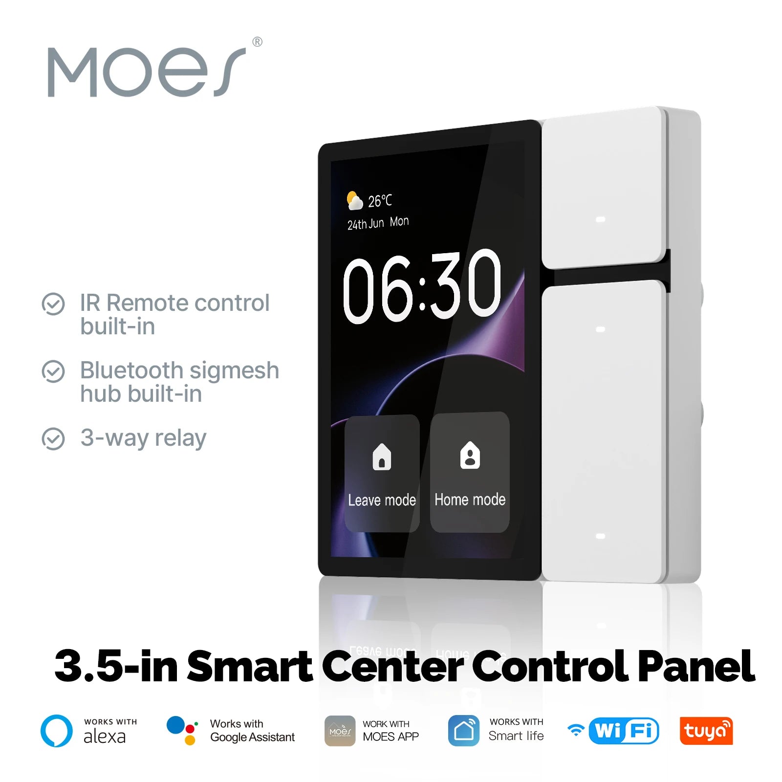 3.5-Inch Smart Control Panel Screen with 3 Relays, 3 Physical Buttons, IR Remote, Bluetooth Sigmesh Hub | 41765670