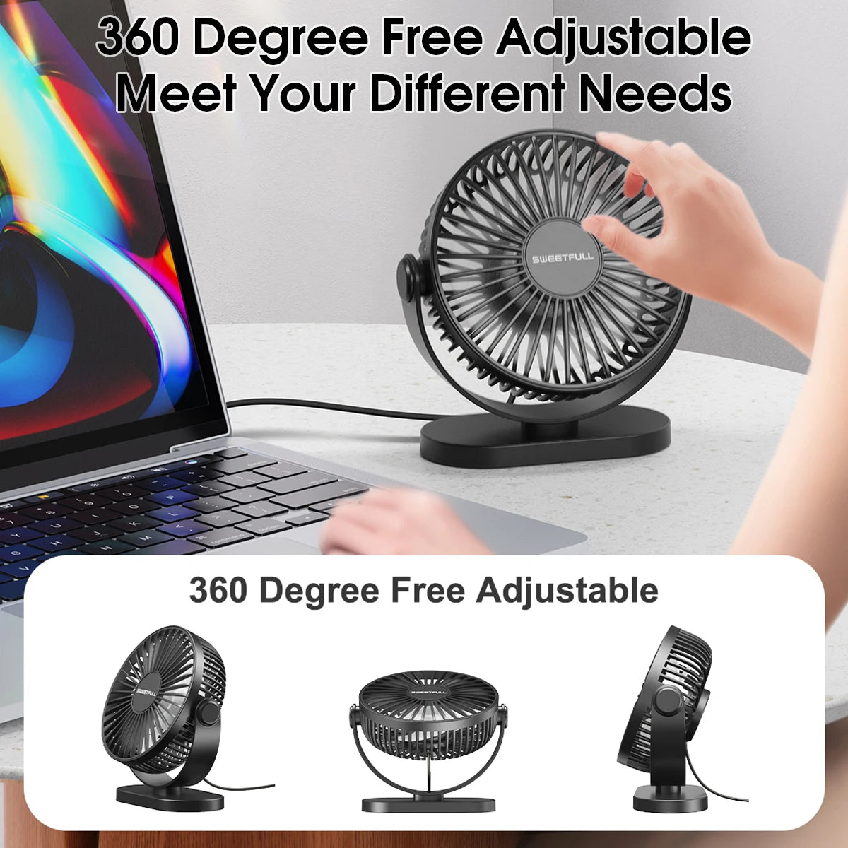 Portable USB Desk Fan with 3 Speed Settings S1s