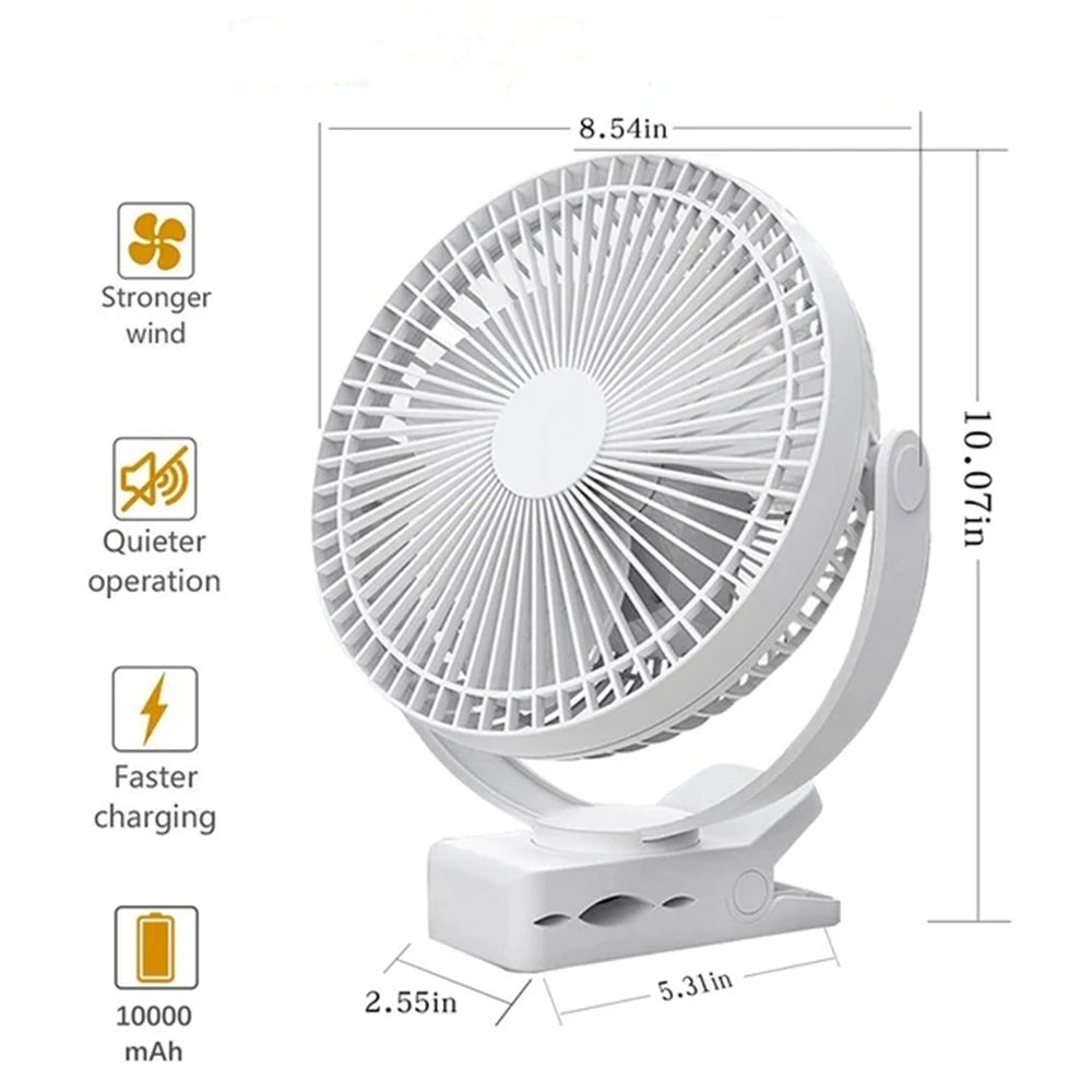 8-Inch Rechargeable Battery Operated Clip-On Air Circulating USB Fan