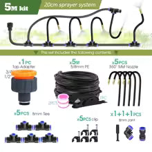8mm PE Hose Misting Watering System Kit with Self-Priming Pump and Adjustable Sprayer