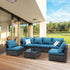 7-Piece Patio Furniture Set - All-Weather Wicker Rattan Outdoor Conversation Set in Black/Peacock Blue for Backyard Garden Pool