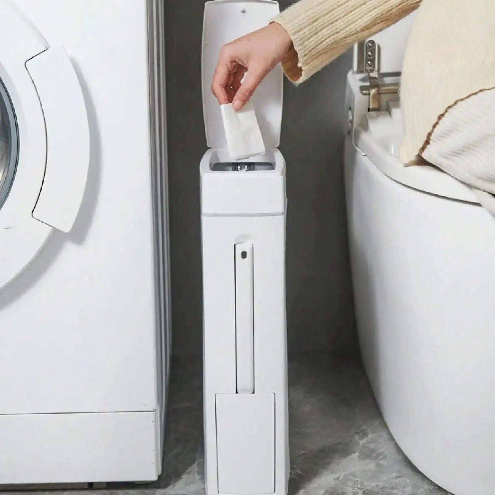 Bathroom Trash Can Toilet Brush Combo Space-Saving Narrow Garbage Can with Lid