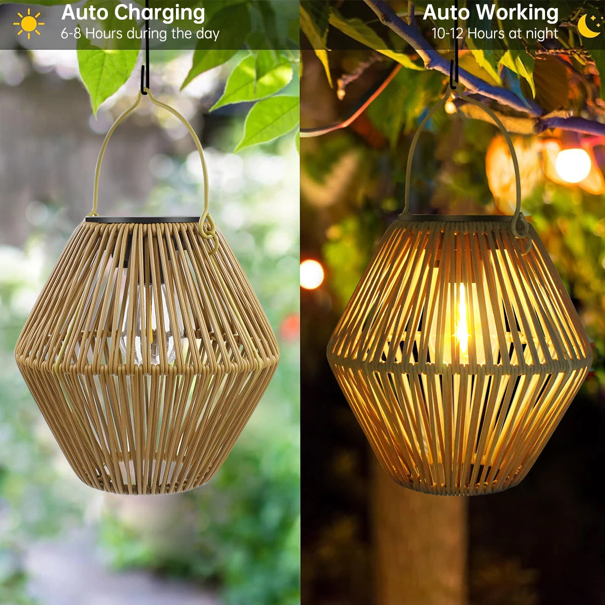 Solar Lantern Outdoor Waterproof Hanging Woven Boho Lamp Light for Garden Yard | XM-JGD-BT