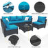7-Piece Patio Furniture Set - All-Weather Wicker Rattan Outdoor Conversation Set in Black/Peacock Blue for Backyard Garden Pool