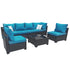 7-Piece Patio Furniture Set - All-Weather Wicker Rattan Outdoor Conversation Set in Black/Peacock Blue for Backyard Garden Pool