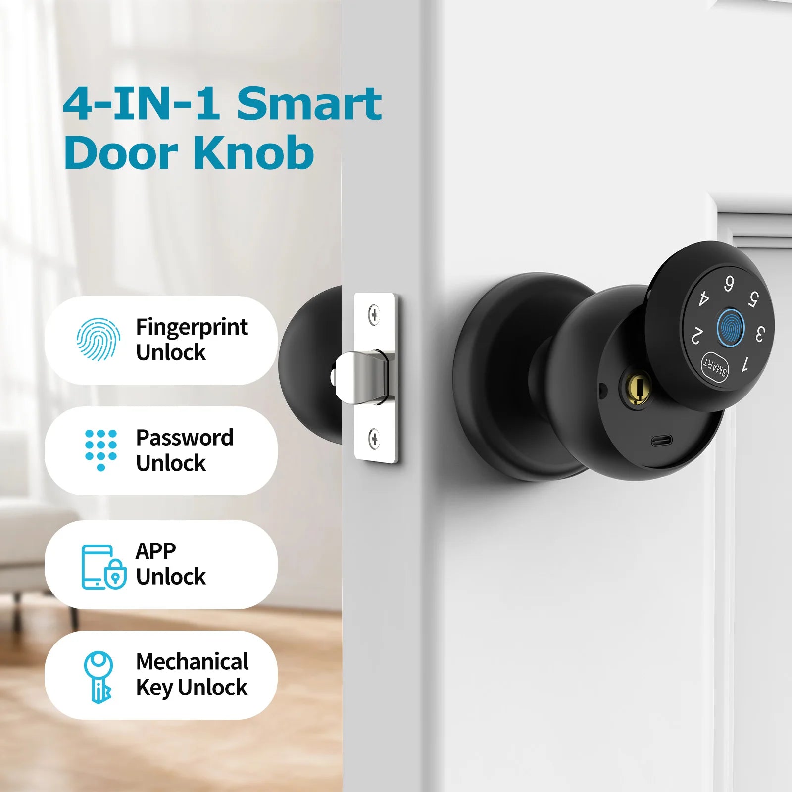 Smart Lock Fingerprint, Passcode, App Control, Type-C Emergency Power, Indoor Door Lock | 41765670