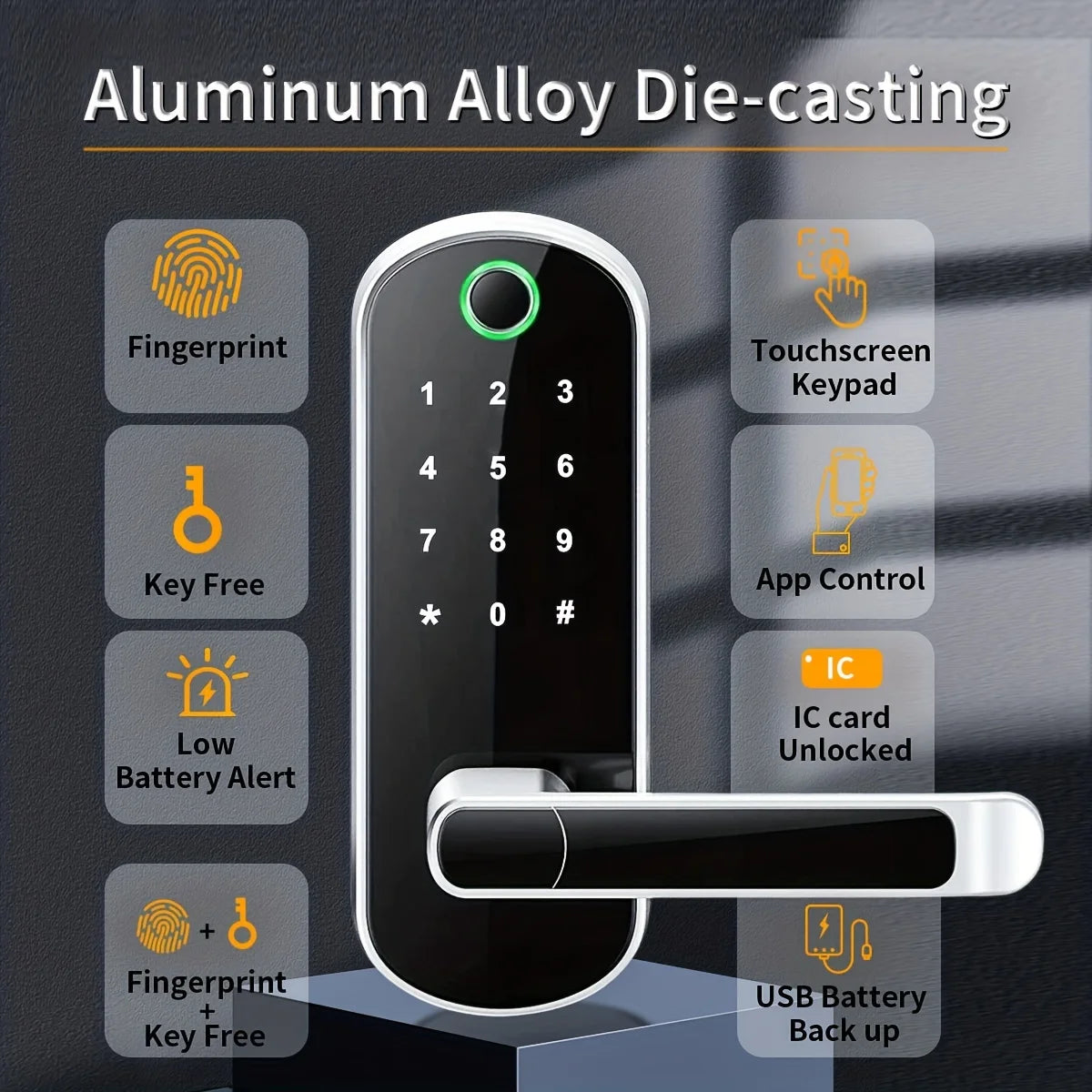 Smart Fingerprint Door Lock App Remote Control Keyless WIFI Digital Touchscreen NFC IP67 Waterproof with 2 IC Cards