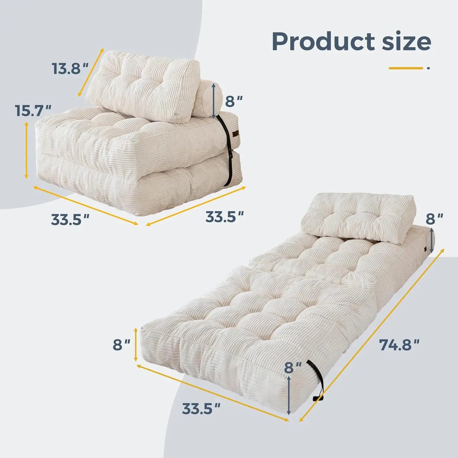 Folding Sofa Bed, Convertible Sleeper Chair with Pillow, Portable Fold Out Chair Bed Comfy Floor Sofa Lounge