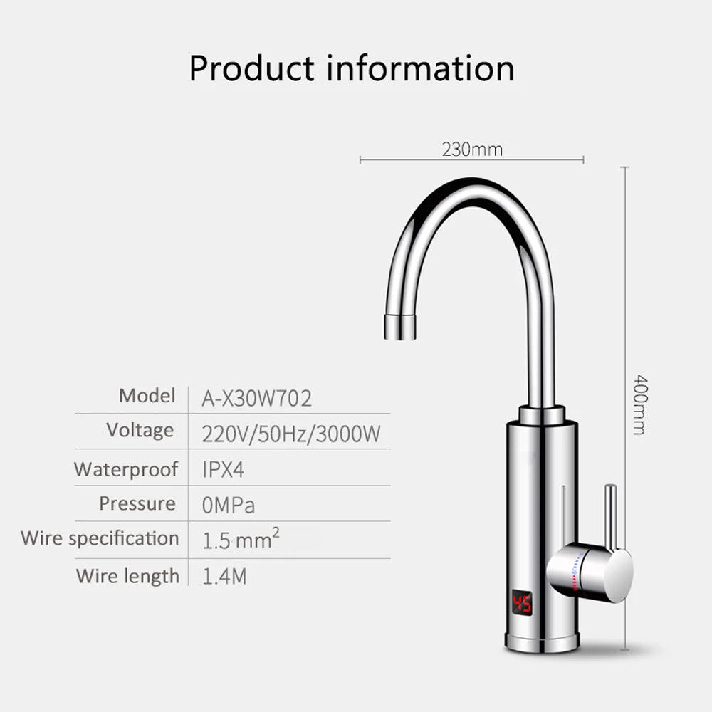 3000W Tankless Electric Water Heater Tap With Temperature Display