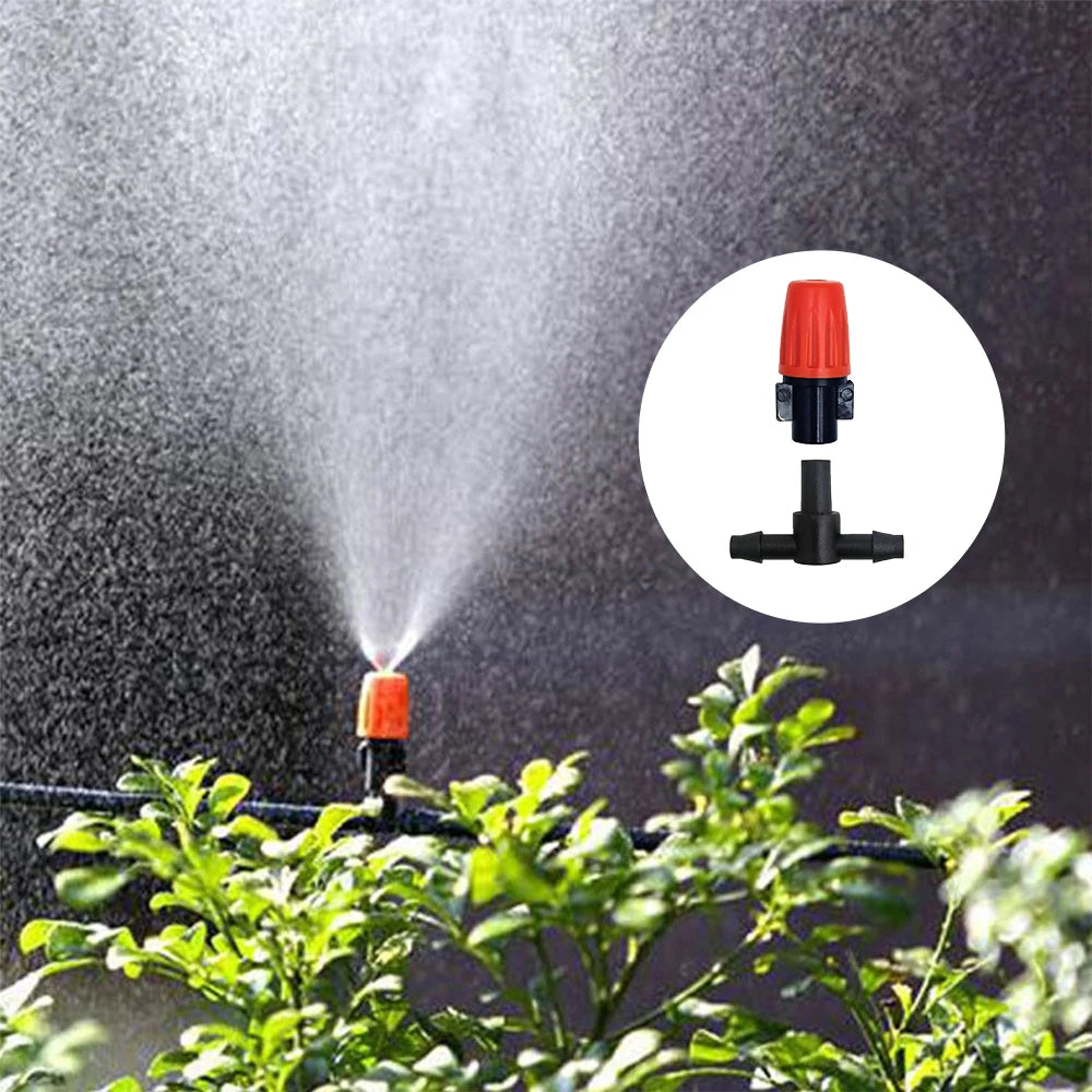 Fog Nozzles Irrigation Kit Garden Automatic Spray Misting Plant Watering System with 4/7 PE Hose and Connector