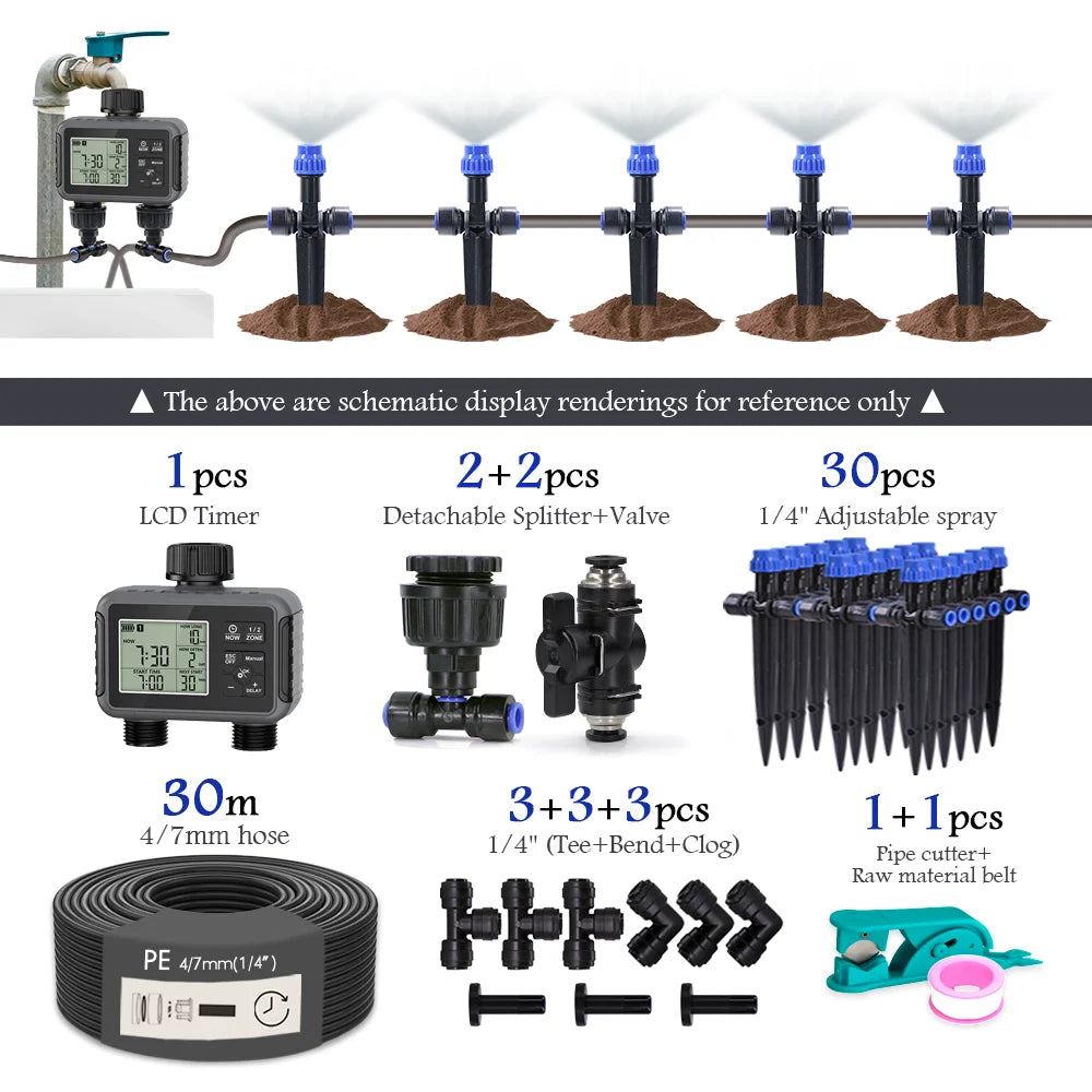Independent Dual-Channel LCD Watering Timer Irrigation Kit | A-10m Kit