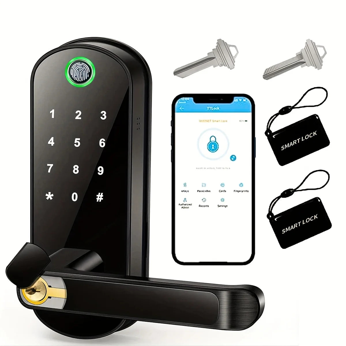 Smart Fingerprint Door Lock App Remote Control Keyless WIFI Digital Touchscreen NFC IP67 Waterproof with 2 IC Cards