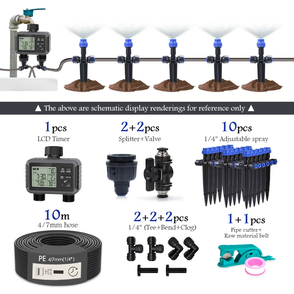 Independent Dual-Channel LCD Watering Timer Irrigation Kit | A-10m Kit