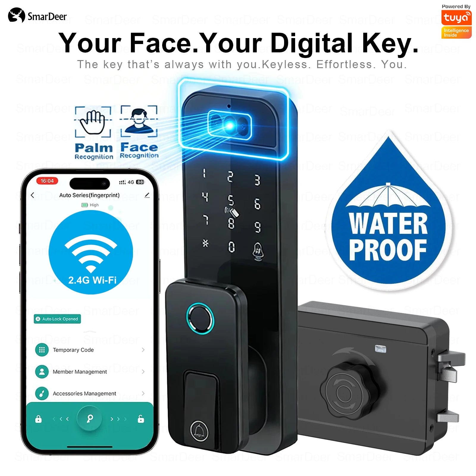 Outdoor Waterproof Fingerprint Lock, Facial Recognition Intelligent Door Lock, Outdoor Door Electronic Lock with Anti-Theft Code