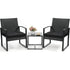 3 Piece Wicker Patio Bistro Set with Coffee Table Rattan Conversation Furniture for Balcony Garden Poolside Porch Yard Black