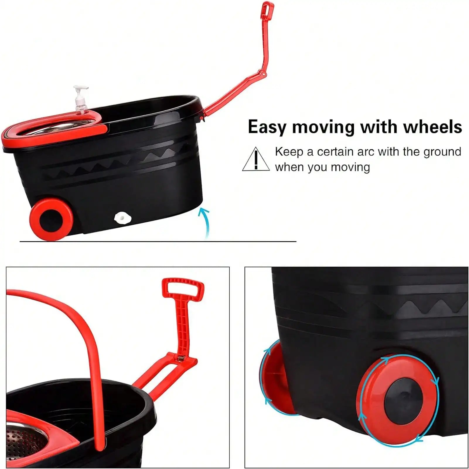 Spin Mop and Bucket with Wringer Set Rolling System