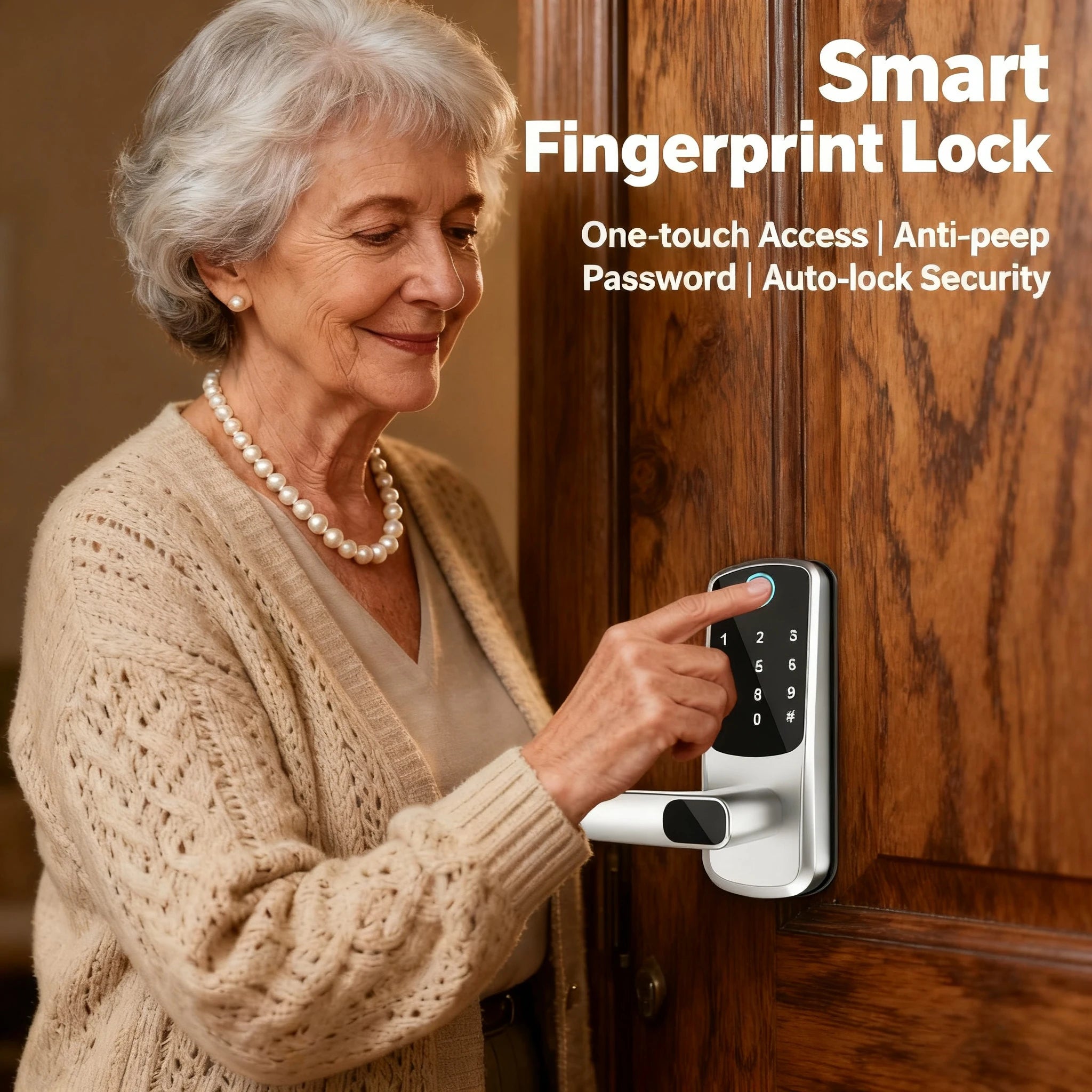 WiFi Smart Door Lock | Biometric Fingerprint, Password, Card & Key | USB Emergency Charger | Silver