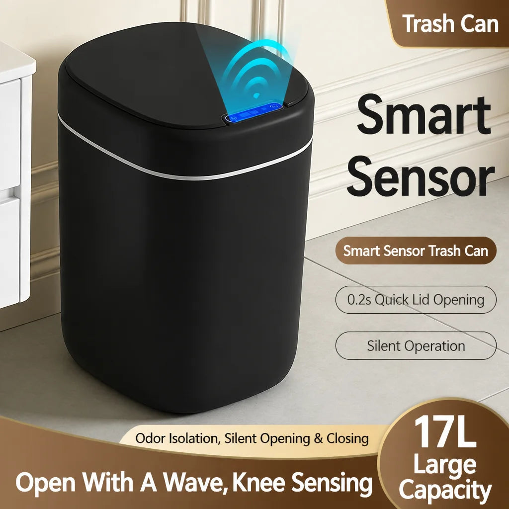 17L Large Capacity Smart Sensor Trash Can with 3 Induction Modes, Touch Control & Odor Sealed Airtight Lid Design, Easy To Clean Durable Touchless Automatic Waste Bin for Bathroom Office Household Use