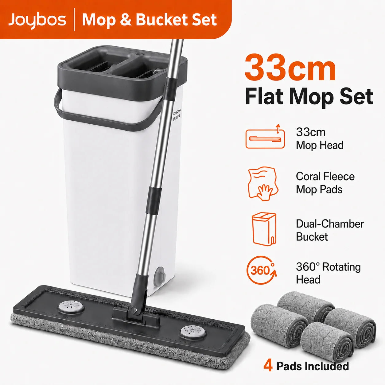 Flat Mop and Bucket Set with Hands-Free Wringer 13-Inch Dual Chamber System