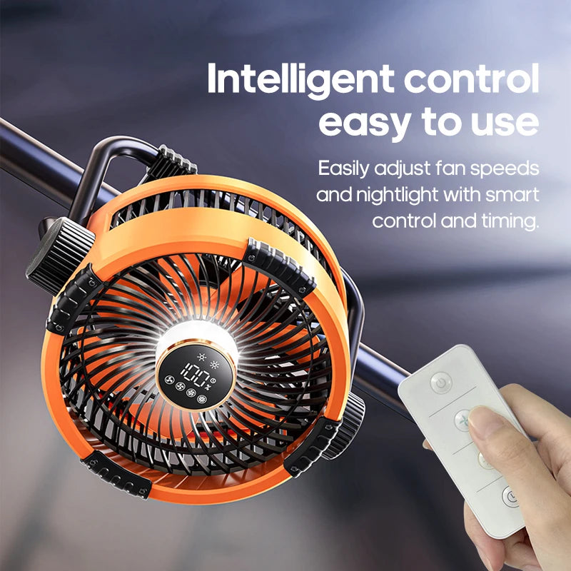 Portable Outdoor Camping Tent Ceiling Fan with LED Light and Power Bank