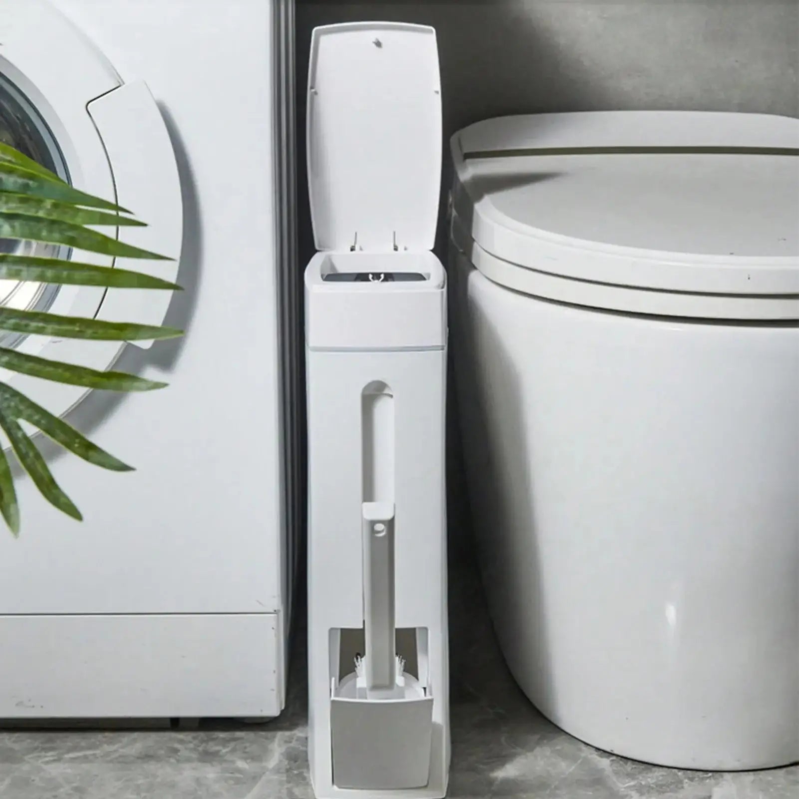 Bathroom Trash Can Toilet Brush Combo Space-Saving Narrow Garbage Can with Lid