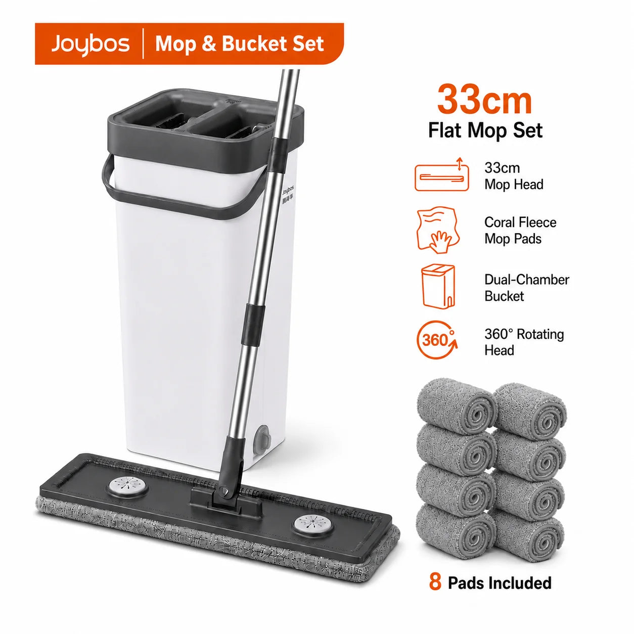 Flat Mop and Bucket Set with Hands-Free Wringer 13-Inch Dual Chamber System